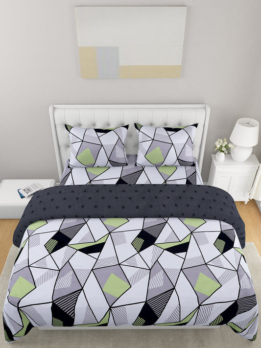 White & Grey 4 Pcs Geometric Printed Double Queen Bedding Set