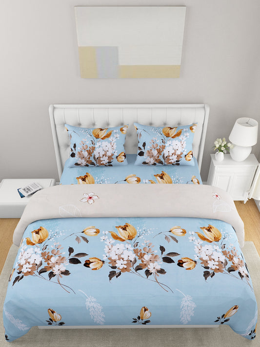 Blue & White 4-Pcs Printed Double Queen Bedding Set