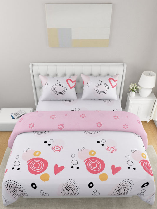 4-Pcs White Printed Double Queen Bedding Set