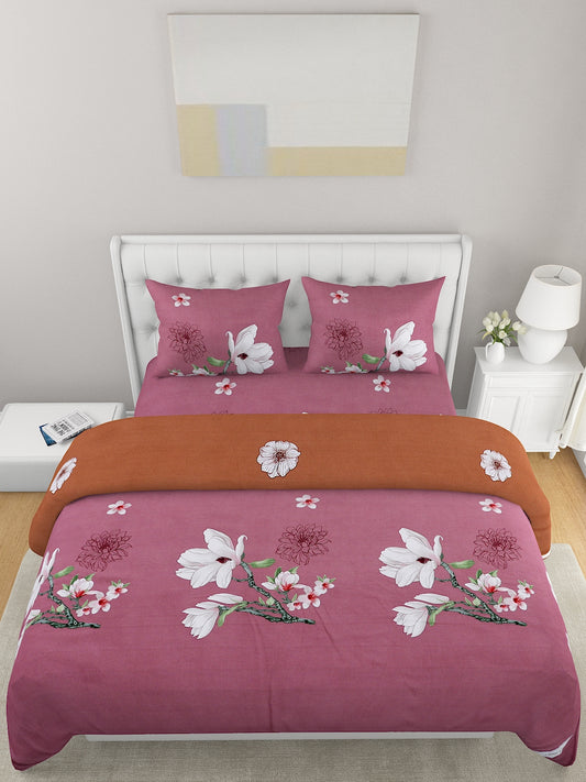 Purple Brown Floral Printed Double Queen Bedding Set
