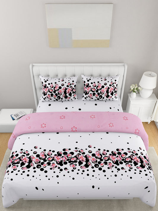 4-Pcs Pink White Printed Double Queen Bedding Set