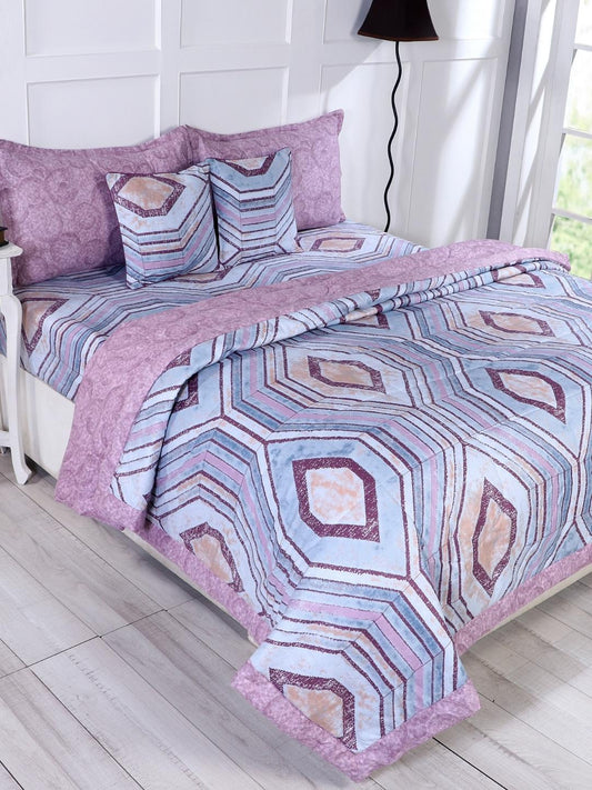 Cotton 4 Pcs Bedding Set-Muave and Multicolor
