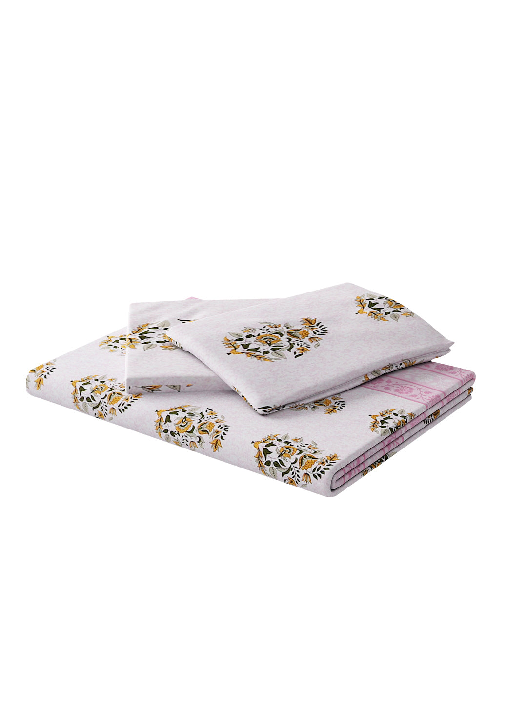 180 TC Double Bed Cotton Bedsheet with 2 Pillow Covers-Floral Pink