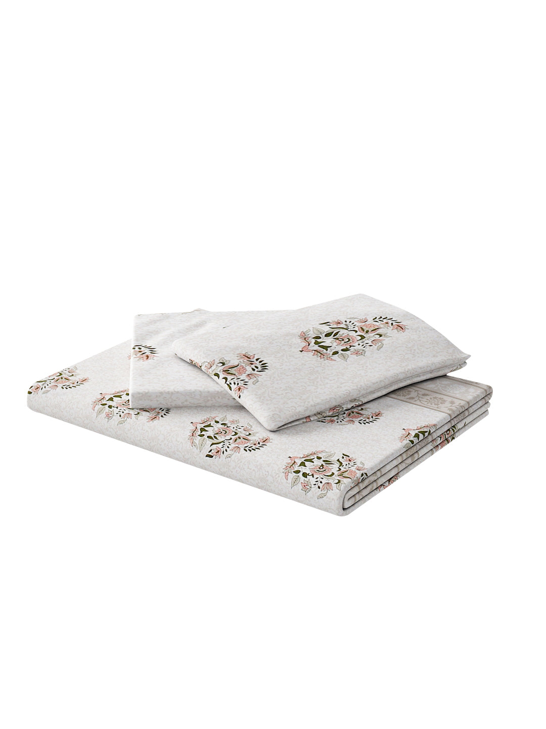 180 TC Double Bed Cotton Bedsheet with 2 Pillow Covers-Floral Grey