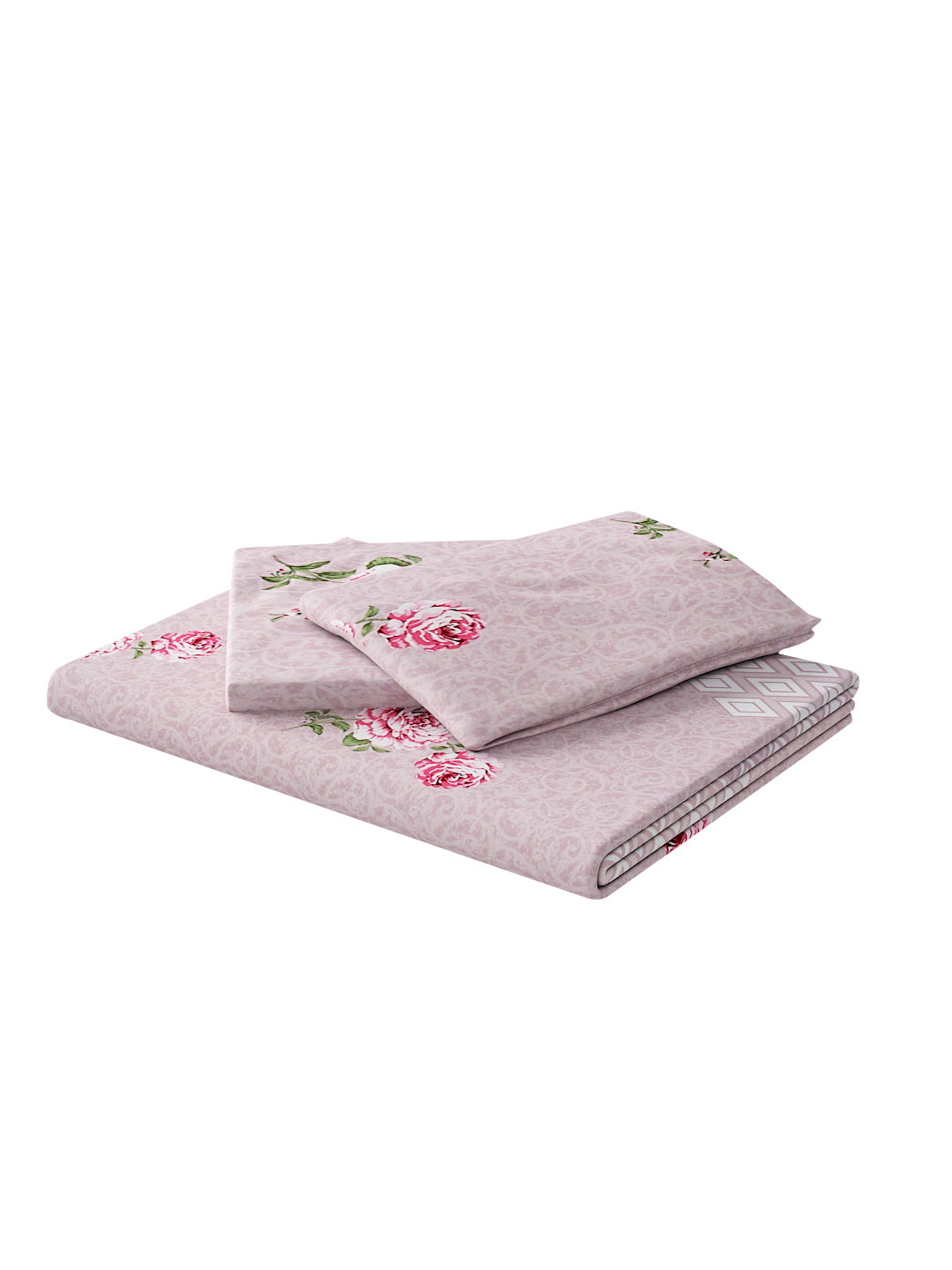 180 TC Double Bed Cotton Bedsheet with 2 Pillow Covers-Floral Light Magenta