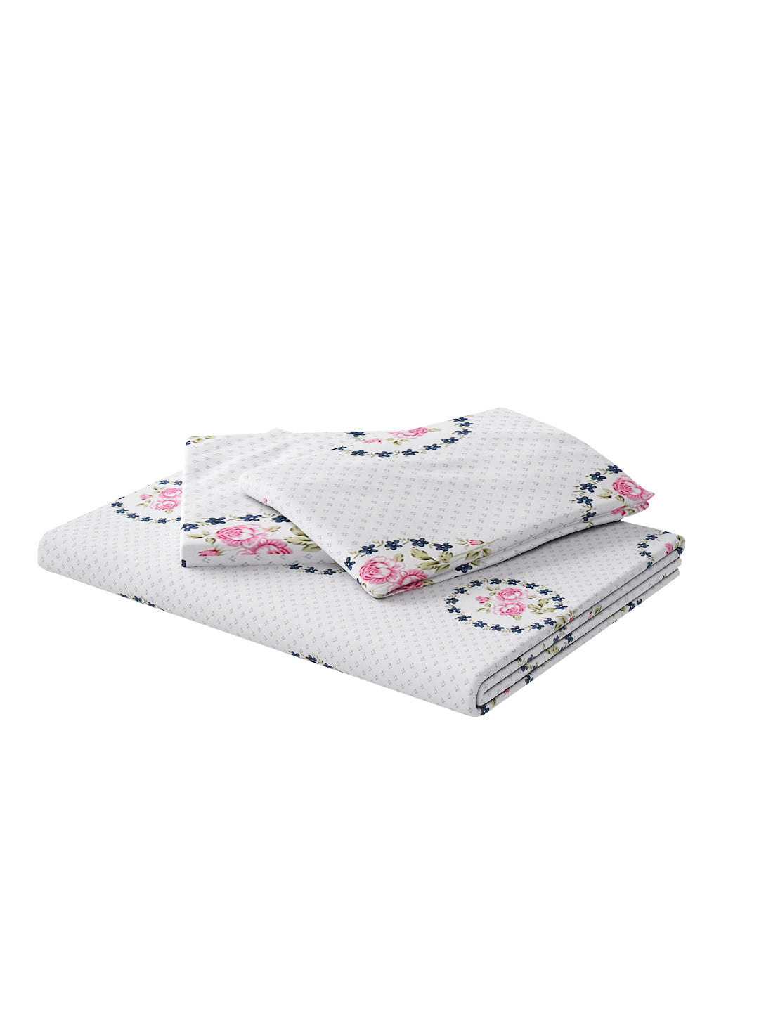 180 TC Double Bed Cotton Bedsheet with 2 Pillow Covers-Blue,Pink,White