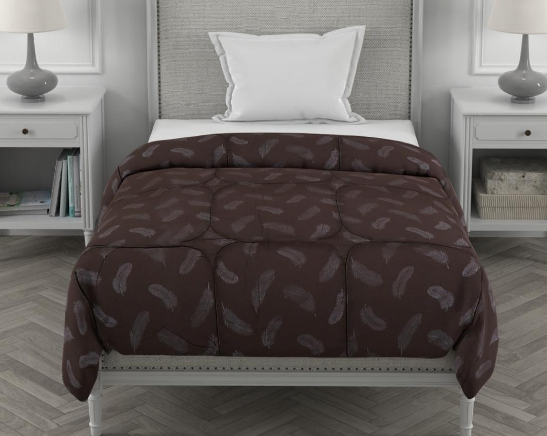 Feather Imprint Single Bed Cozy Quilt-Brown