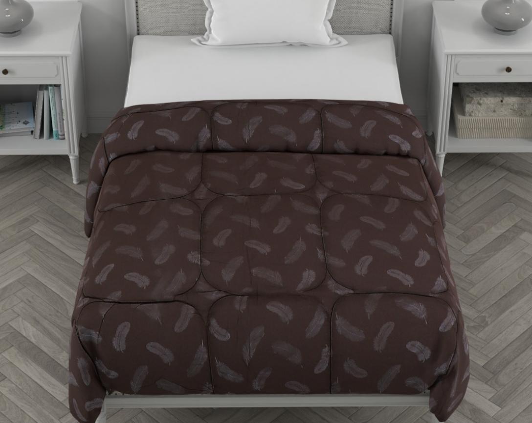 Feather Imprint Single Bed Cozy Quilt-Brown