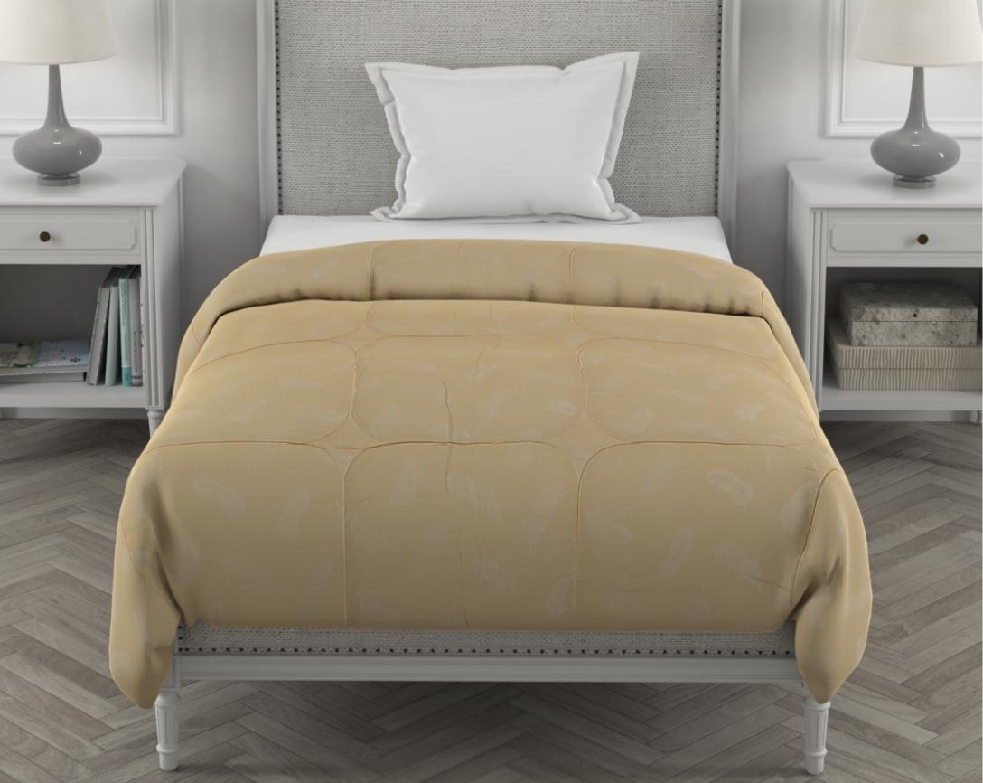 Feather Imprint Single Bed Cozy Quilt-Beige