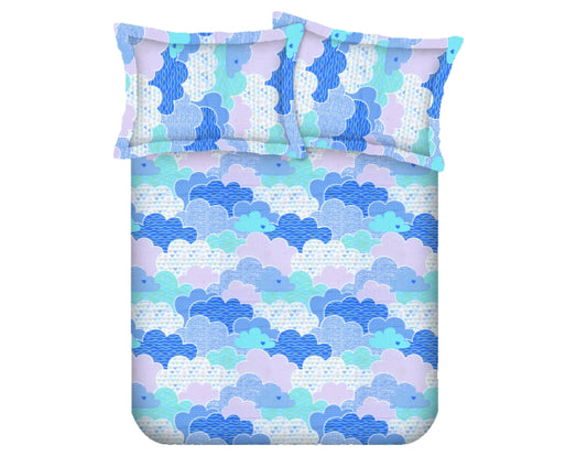 Cloud Print Single Bed Cotton Kids Bedsheet-Blue