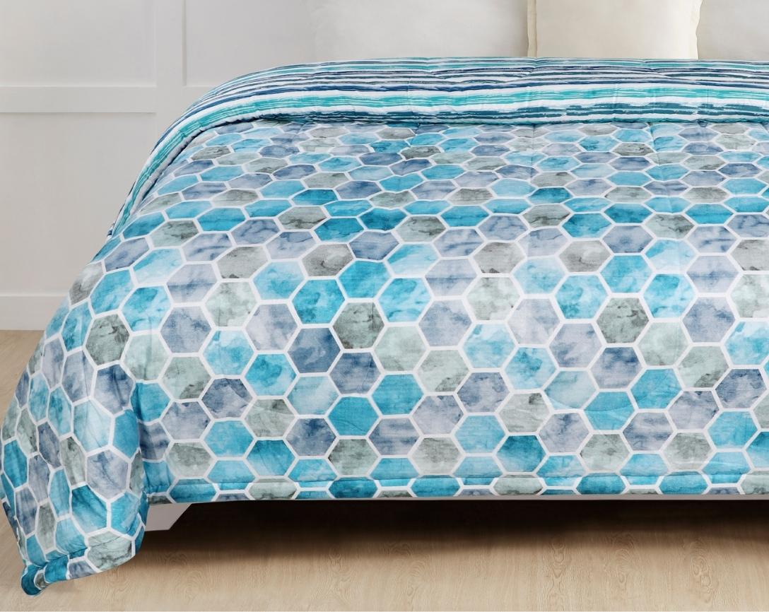 Turquoise Blue & Grey Double Bed Comforter