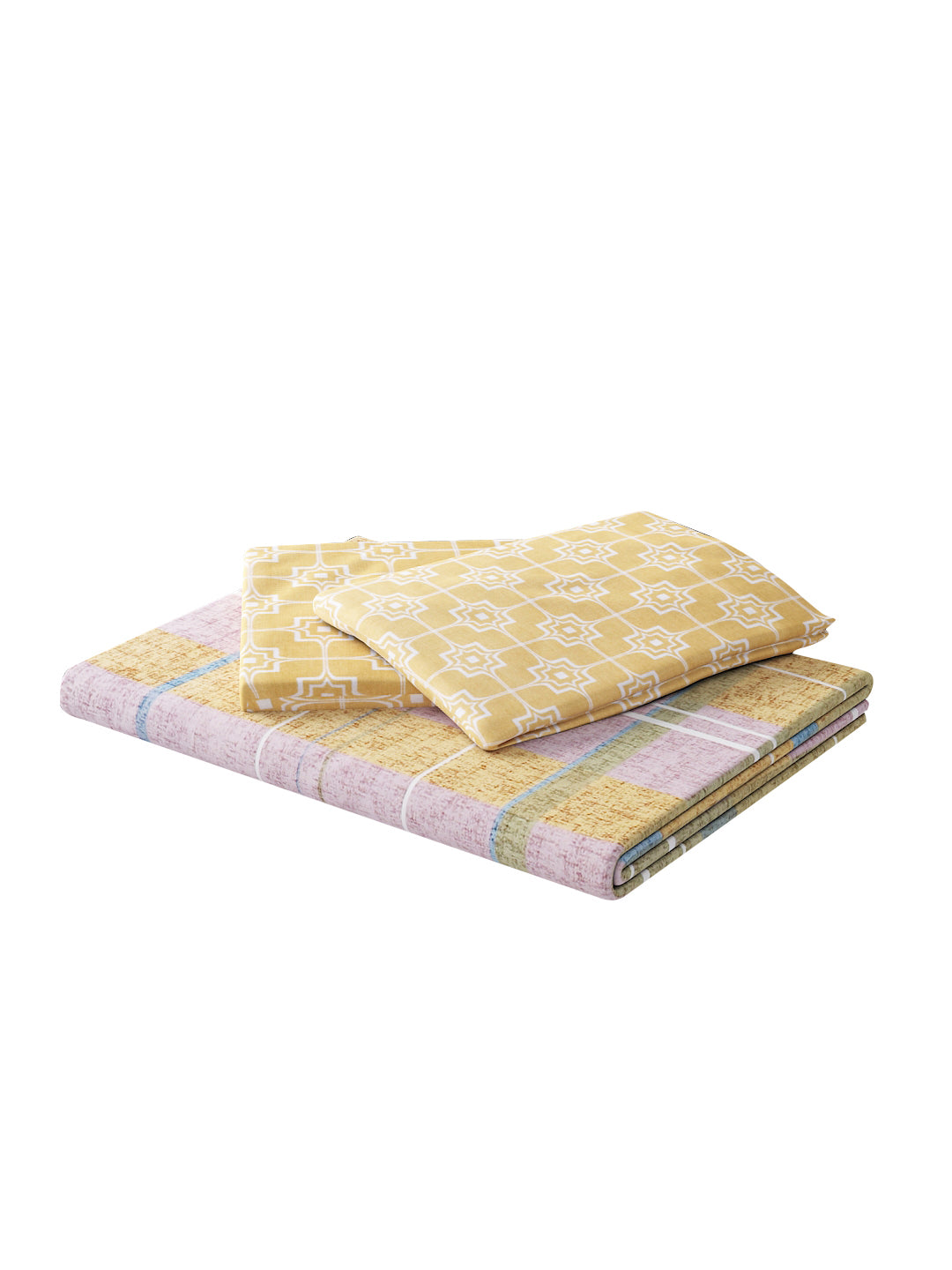 144 TC Cotton Double Bed Bedsheet With 2 Pillow Covers-Lavender Checks