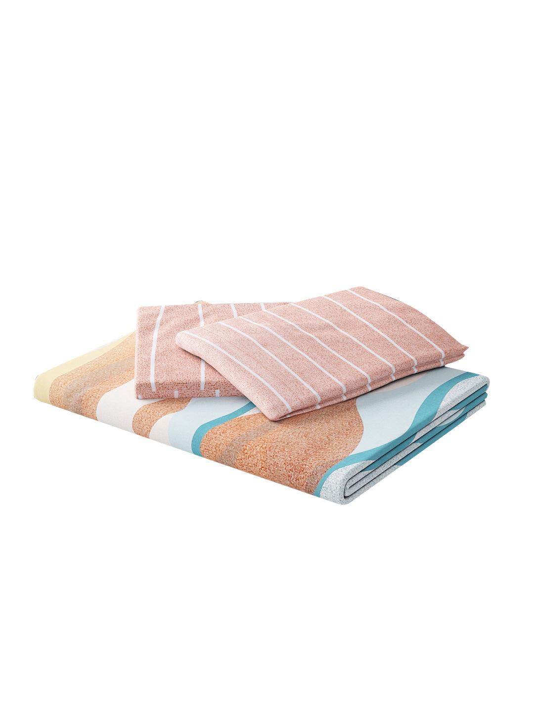 144 TC Cotton Double Bed Bedsheet With 2 Pillow Covers- Multicolor & Aqua blue