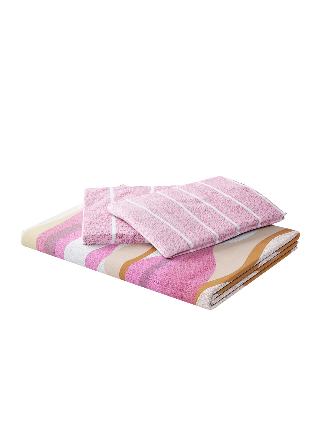 144 TC Cotton Double Bed Bedsheet With 2 Pillow Covers-Multicolor Pink