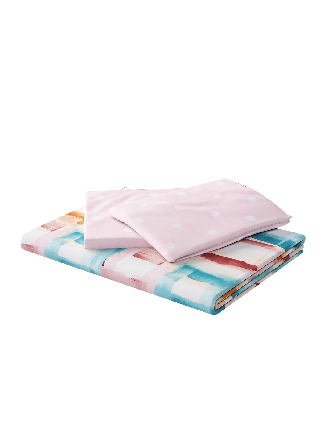 144 TC Cotton Double Bed Bedsheet With 2 Pillow Covers- Multicolor & Pink