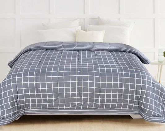Grey Check and Stripes Double Bed AC Comforter