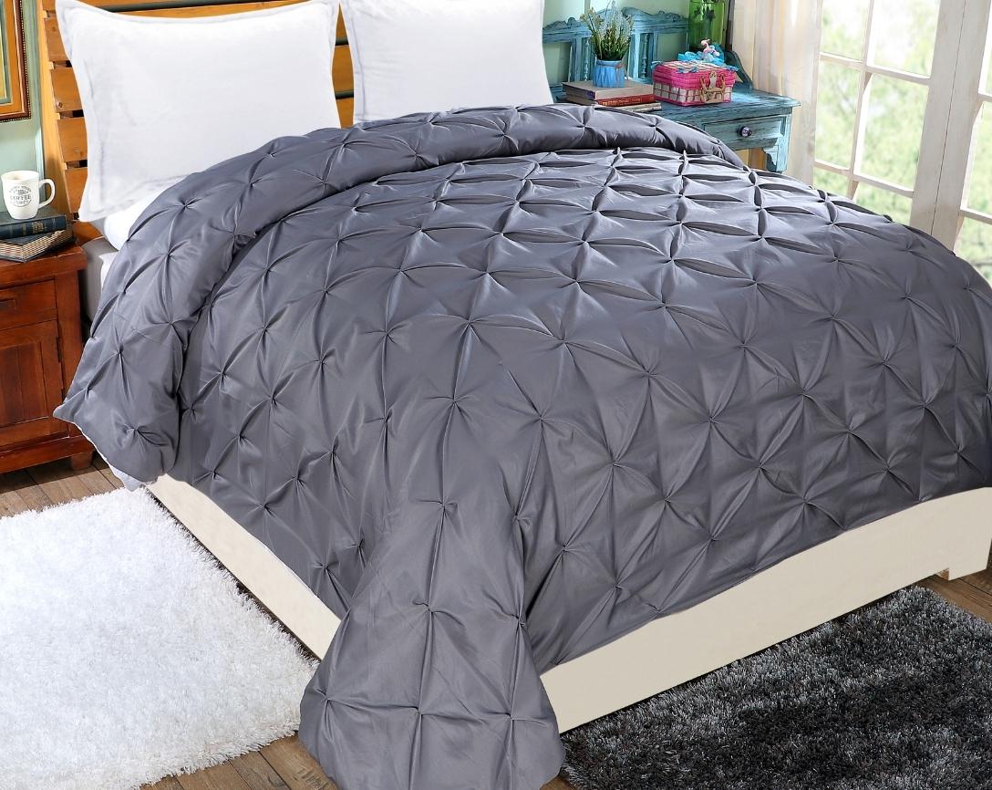 Pinch Pleated Double Bed Comforter-Grey
