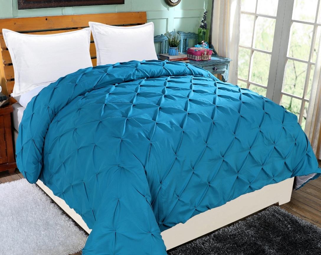 Pinch Pleated Double Bed Comforter-Teal
