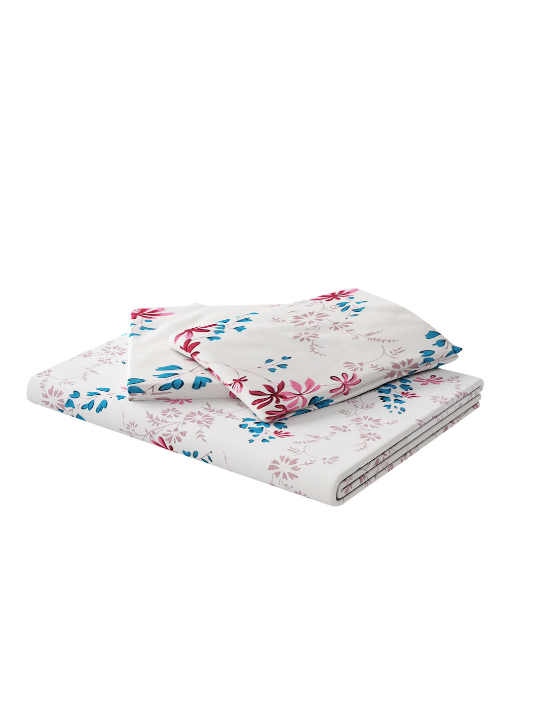 180 TC Double Bed Cotton Bedsheet with 2 Pillow Covers-White,Pink