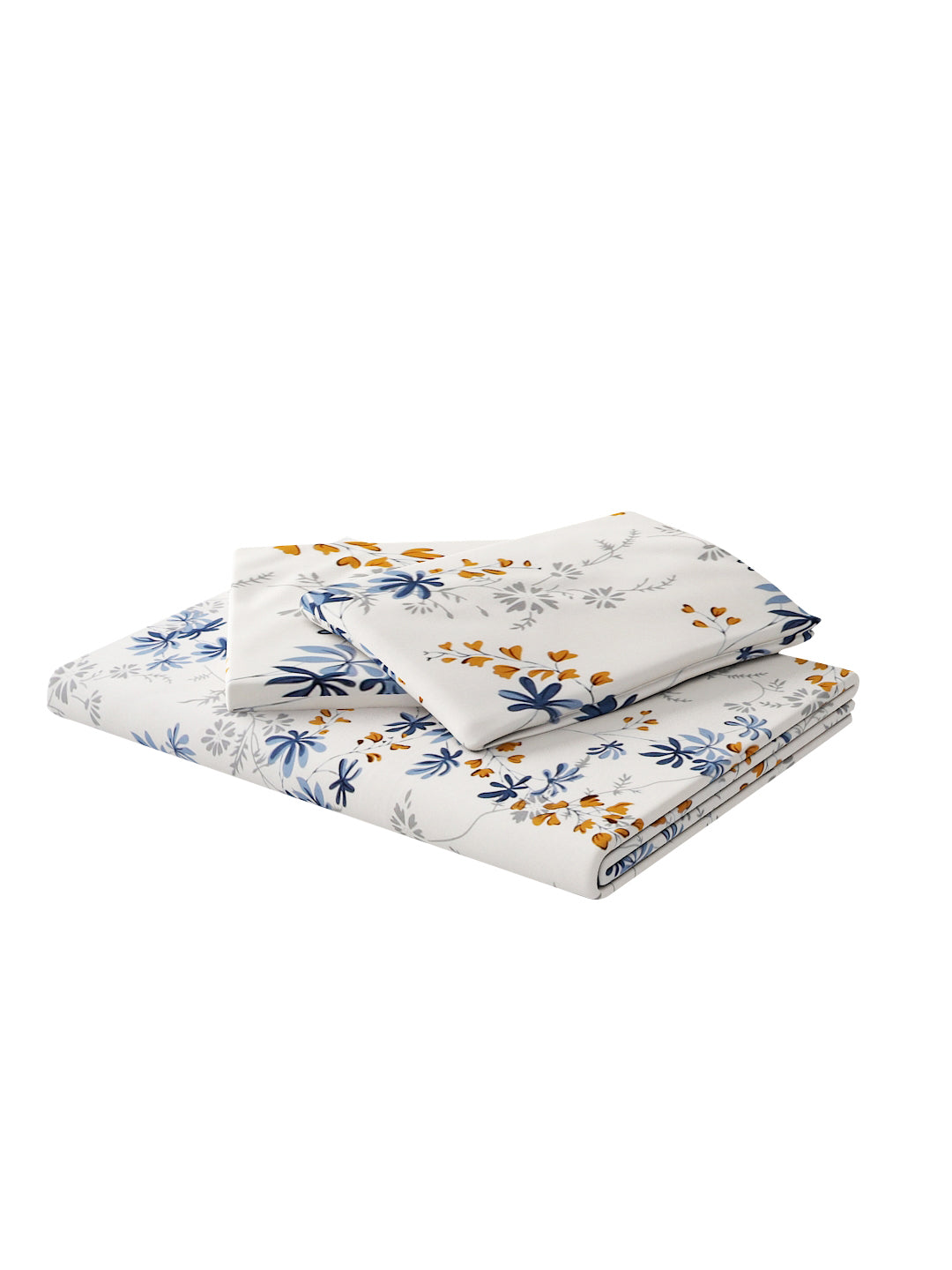 180 TC Double Bed Cotton Bedsheet with 2 Pillow Covers-White and Blue
