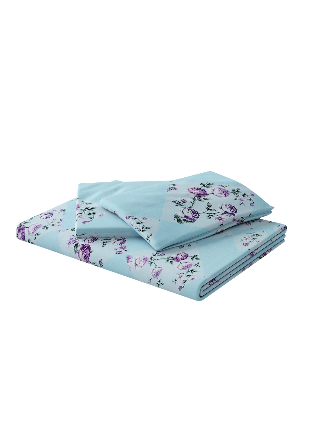 180 TC Double Bed Cotton Bedsheet with 2 Pillow Covers-Light Blue