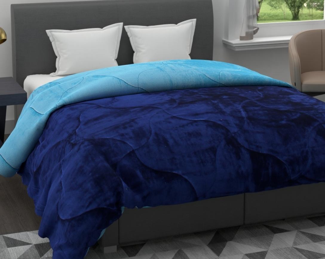 Soft and Cozy Reversible Double Bed Winter Quilt (Aqua Blue and Navy Blue, 850 GSM)