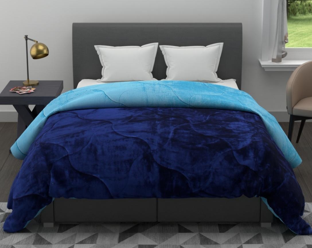 Soft and Cozy Reversible Double Bed Winter Quilt (Aqua Blue and Navy Blue, 850 GSM)