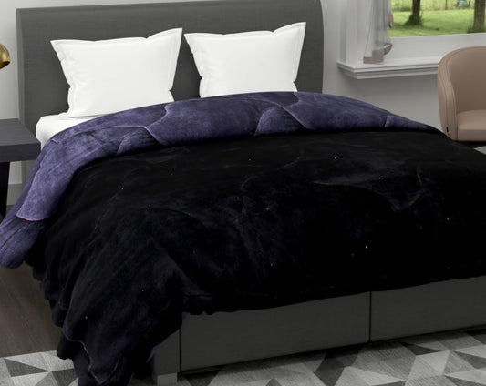 Soft and Cozy Reversible Double Bed Winter Quilt (Black and Grey, 850 GSM)